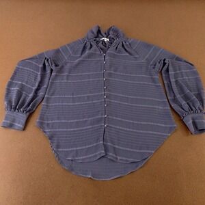 Feather Bone by Anthropologie Women's Small Gray Sheer Stripe Long Sleeve Blouse